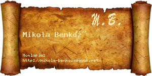 Mikola Benkő névjegykártya
